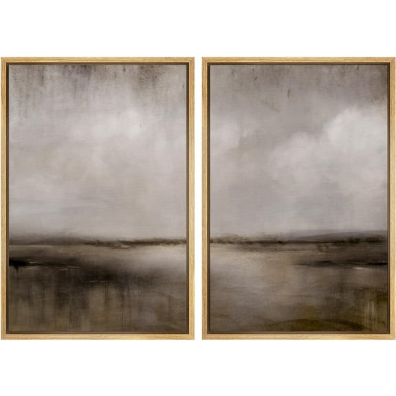 IDEA4WALL Framed Canvas Print Wall Art Set Misty Landscape Timeless Elegance in Monochrome Digital Art Neutral Abstract Wall Decor Minimal Nordic Zen Artwork for Home Decor - Natural 24"x36"x2