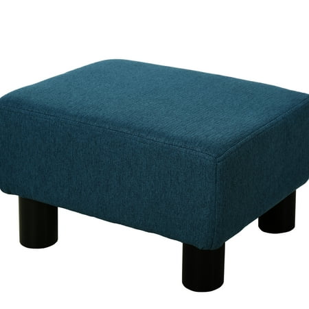 Linen Fabric Footrest In Blue Cube Style With Robust Plastic Legs For A Living Room Experience Comfortable Blue Foot Stool Upholstery And Use