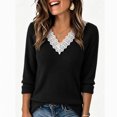 thumbnail image 3 of Tops for Women Lace V-Neck Soft Long Sleeve Ribbed Knit Pullover Casual Fall Winter Shirt, 3 of 7
