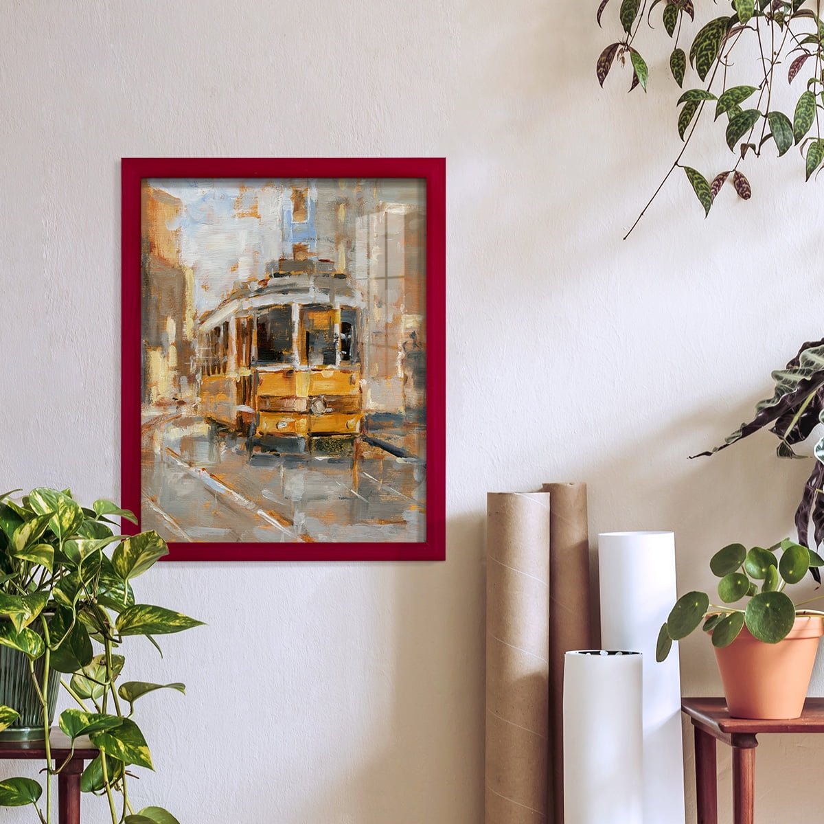 Day Trolley II - Framed Print w/glass - Cherry Red