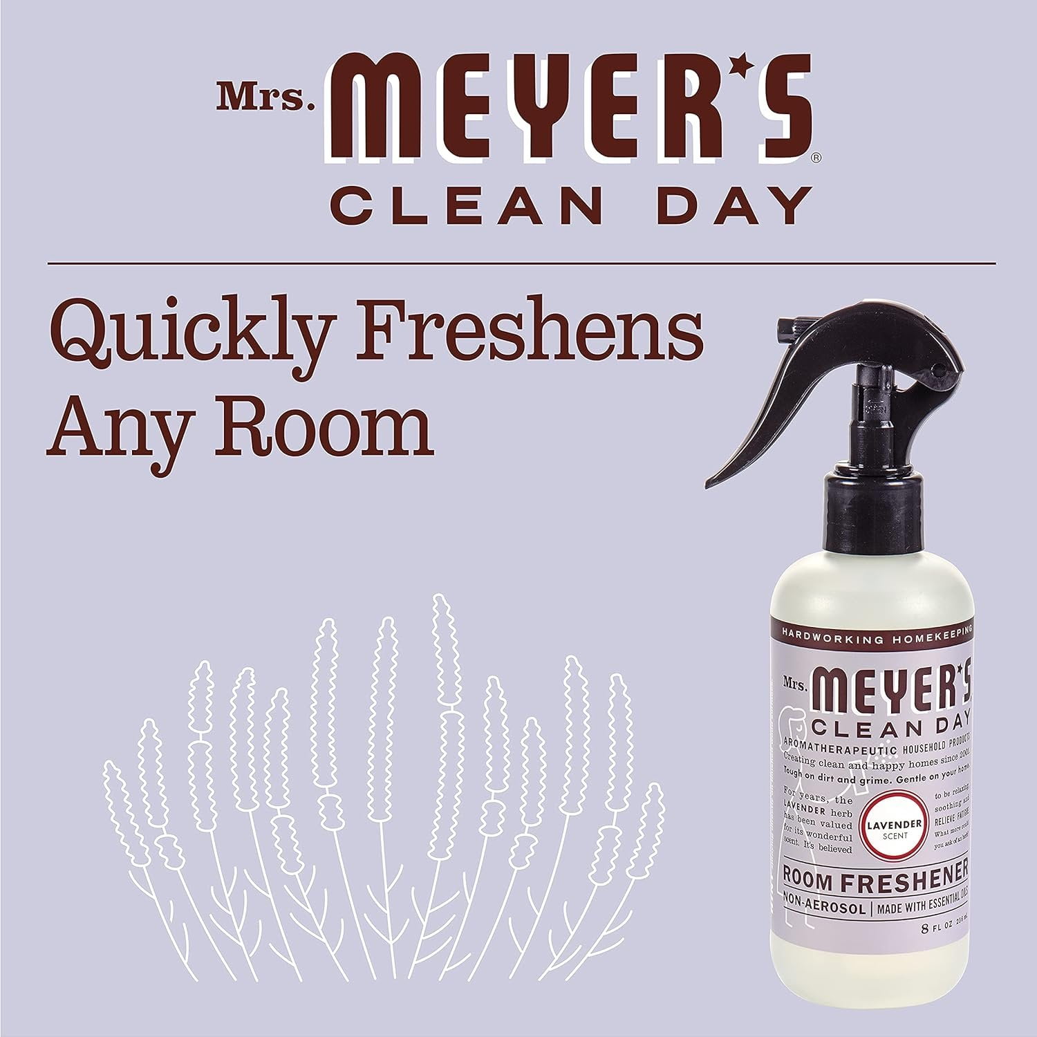 Mrs. Meyer's Clean Day Room Freshener, Lavender Scent, 8 Ounce Non-Aerosol  Spray Bottle