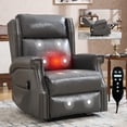 thumbnail image 2 of Manual Recliner Chair, Faux Leather Massage Recliner with 8 Vibration Nodes & Lumbar Heat, Heavy-Duty Motion Mechanism, 155° Reclining, Living Room Recliner for Relaxation, Grey, 2 of 11