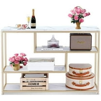 ivinta Entryway Table with Storage Shelves, White 3-Tier Console Table for Living Room, Hallway, Entrance, Sage-90gold