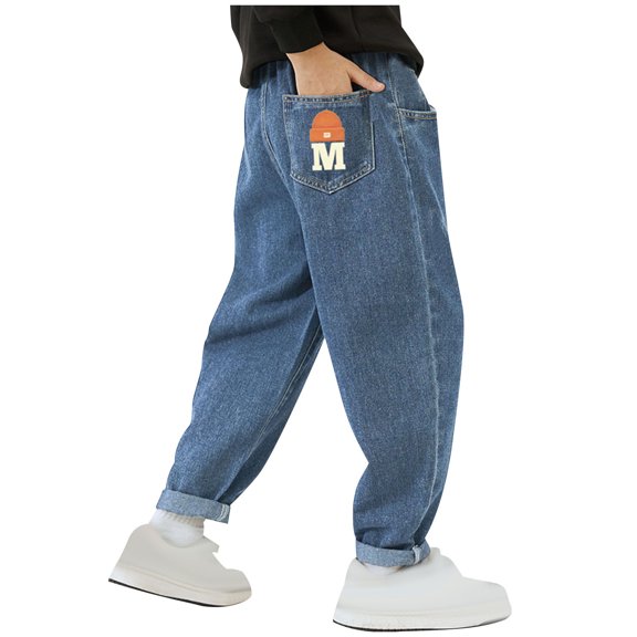 Odeerbi 3-10 Years Kids Boys Jeans Cute Print Denim Pants Sports Casual Cowboy Pants with Pocket