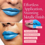 Aromi Bright Blue Metallic Liquid Lipstick for Women | Long-lasting, Shimmery Finish (Snow Queen)