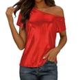 thumbnail image 3 of TaTaai Women's Stretch Knit Rib Top Off-Shoulder Design Short Sleeve Reflective Foil Detail Multi-Color Night Out Party T-Shirt Gift, 3 of 7
