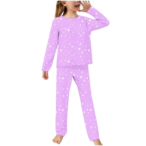 Odeerbi 2-14 Años Niños Niñas Pijamas Suaves Manga Larga Tops Pantalones Juego Suaves Estrellas Estampadas Ropa de Dormir Franela Juego de Dos Piezas