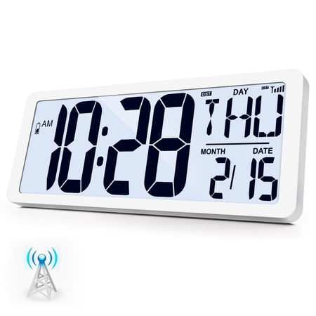 15.0" Atomic Clock with Backlight Digital Wall or Tabletop Alarm for Office Bedroom Living Room