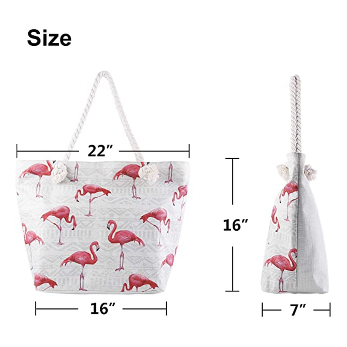 Women Large Beach Canvas Tote Bag With Zipper Pockets For Swim Pool Gym  Hiking Picnic Travel