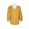 Adrianna Papell V-Neck Crinkle Texture 3/4 Puff Sleeve Solid Knit Top-SUNFLOWER