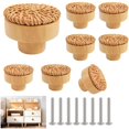 thumbnail image 1 of 8 pomos de madera de ratán para muebles, tiradores redondos para cajones, armarios, aparadores con tornillos, 1 of 5