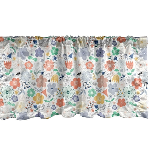 Ambesonne Spring Window Valance, Scandinavian Meadow Flowers, 54" X 18", White and Multicolor