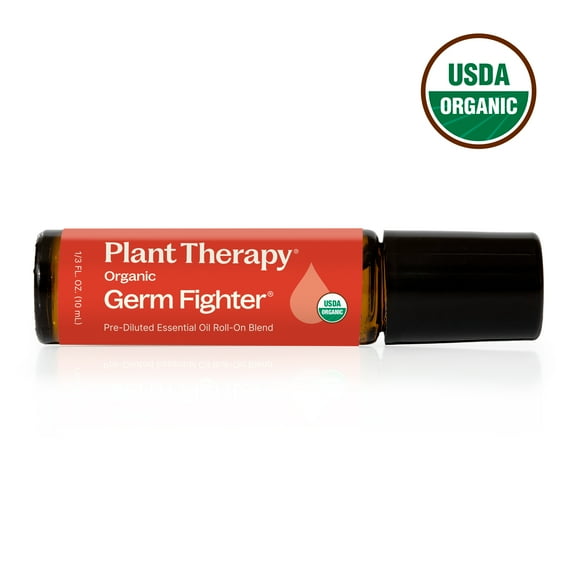Plant Therapy Organic Germ Fighter Essential Oil Blend 100% Pure, Pre-Diluted Roll-On, Natural Aromatherapy, Therapeutic Grade 10 mL (1/3 oz)