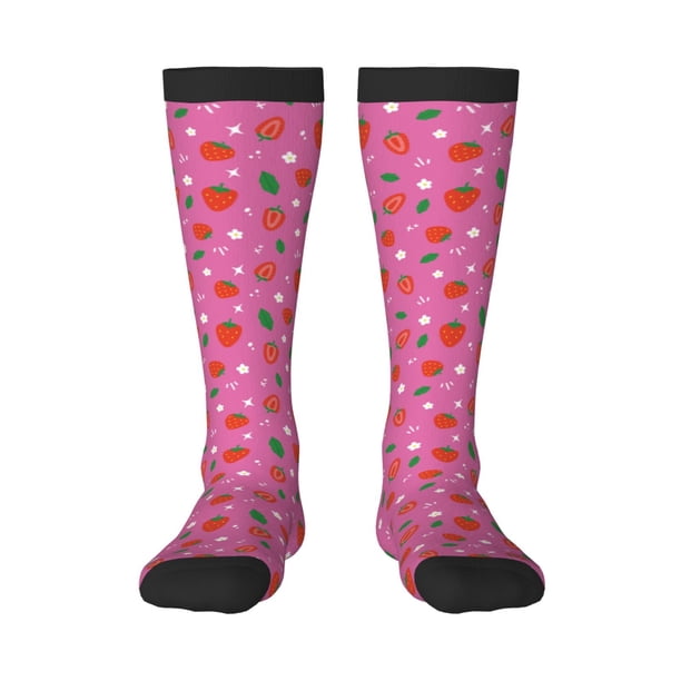 Balery Strawberry Floral Calcetines novedosos Calcetines deportivos Calcetines hasta la rodilla Calcetines de algodón Calcetines originales y geniales