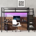 thumbnail image 2 of Bellemave Full XL Size Metal Loft Bed with L-shaped Desk and Storage Staircase, Loft Bed Frame with Wardrobe and Shelf, Loft Bed with LED Lights and USB Port for Teens (Black, Full XL), 2 of 11