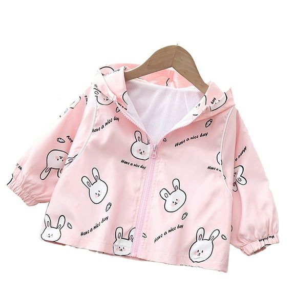 FLMEI 6 Months-5 Years Girls Hooded Jacket Cartoon Coat for Baby Toddlers Spring Fall Zipper Windbreaker Long Sleeve Outerwear
