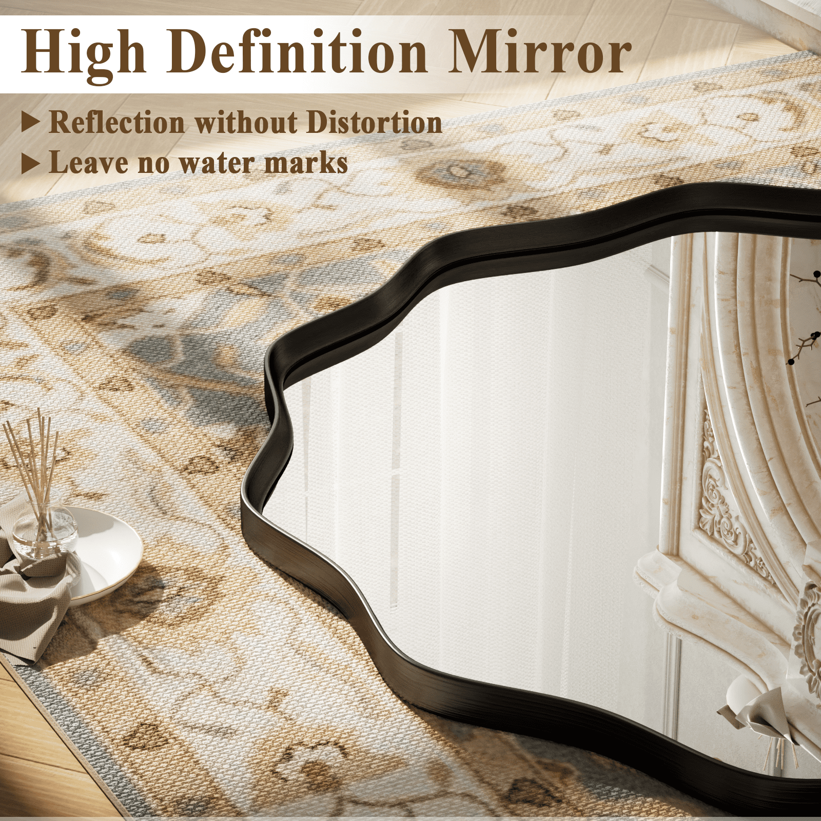 GRAHMCY 30" Wavy Round Bathroom Mirror Decorative Wall Mirror With Deep Frame, Black