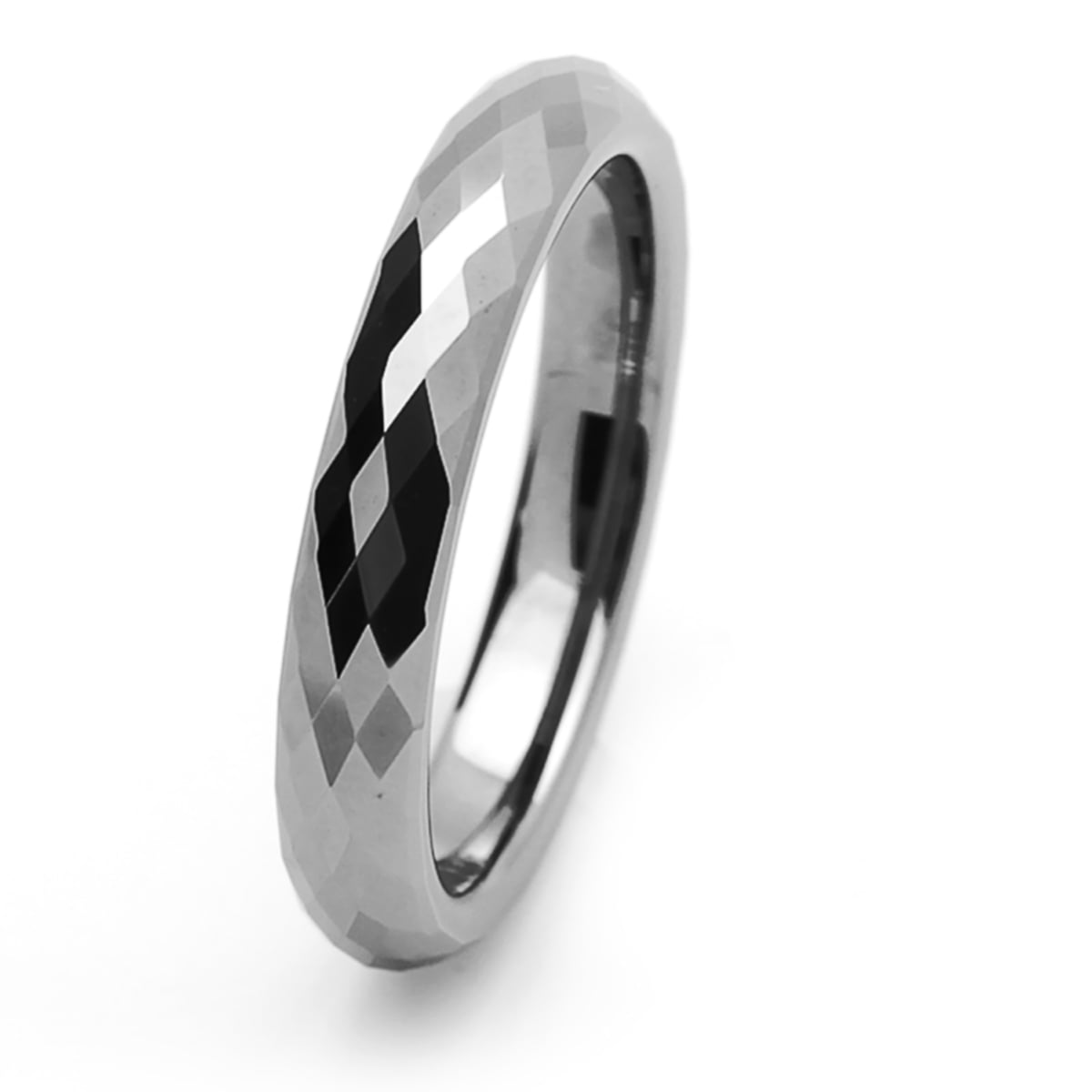 Women's Tungsten Carbide Wedding Band Ring 4mm Comfort Fit Domed Faceted Ring For Men & Women