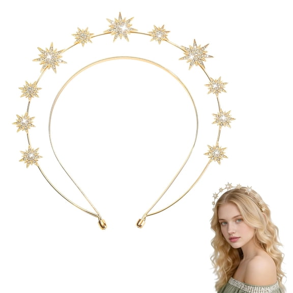 BZCOE Gold Halo Headband,Rhinestone Goddess Crown for Women,Crystal Star Halo Crown Headpiece,Sparkly Tiara for Bridal Wedding,Cosplay,Party&Prom Hair Accessories