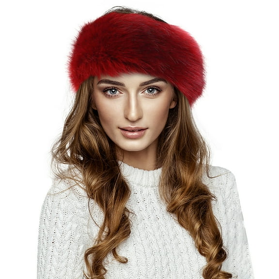 WTXUE Bucket Hat Faux Fur Hat Winter Thick Warm Headband, Warm Terry Headband, Imitation Hat Knit Splicing Windproof Hat Soft Warm Hat Winter Hat Wine One Size