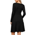 thumbnail image 3 of Square Neck Fall Dresses for Womens Casual Long Sleeve A Line Knit Pullover Dress with Pockets XS Black, 3 of 6
