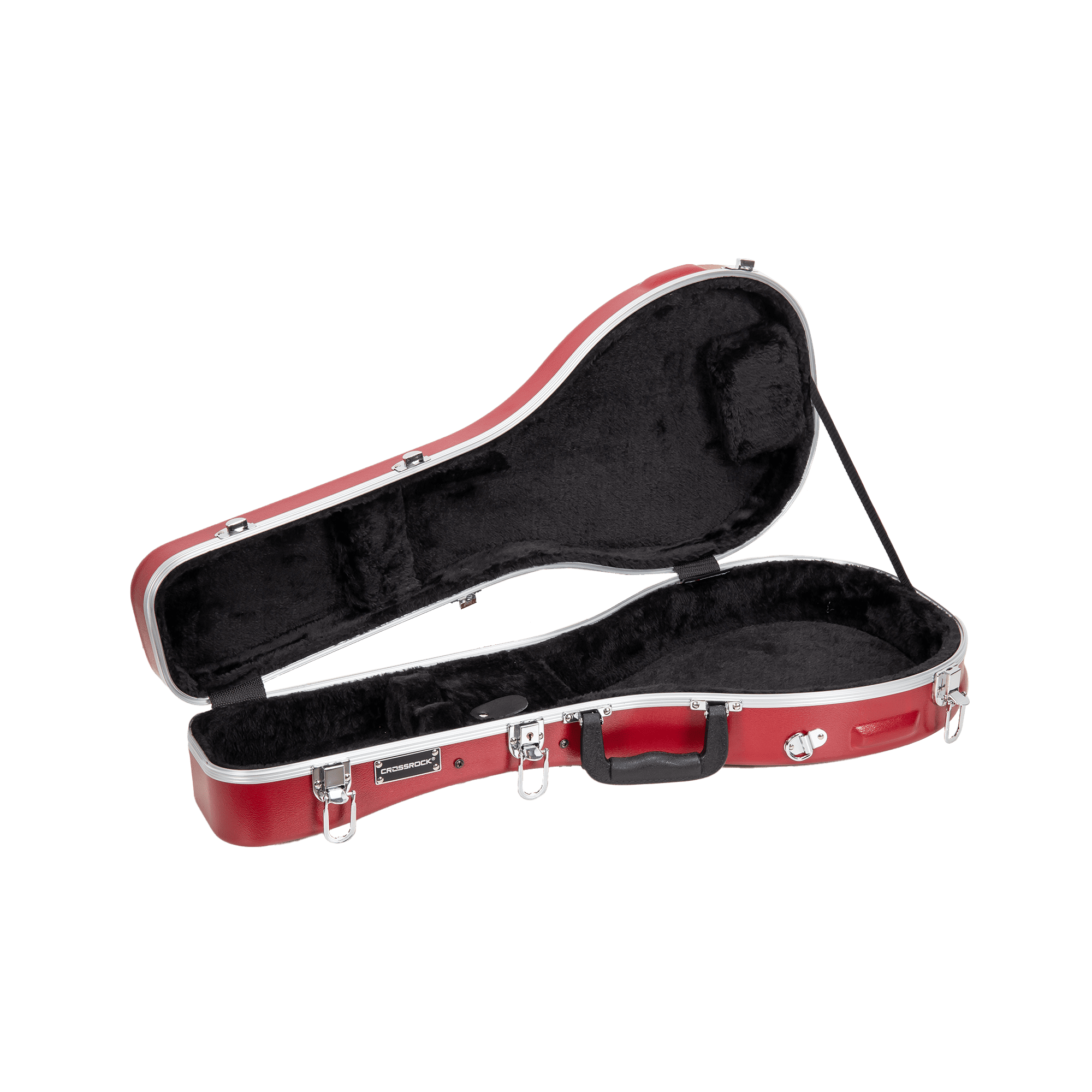 Crossrock A-style Mandolin Case | ABS Molded Hardshell with Security Lock, Metal Feet, and Detachable Straps-Red