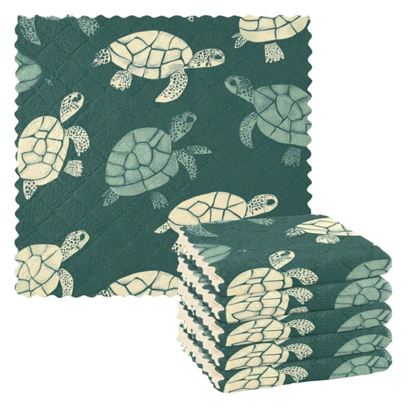 6 Pieces of Kitchen Towels 11x11Inch Kitchen Dish Cloths Kitchen Dish Towels Reuseable Cleaning Cloths Green Turtle