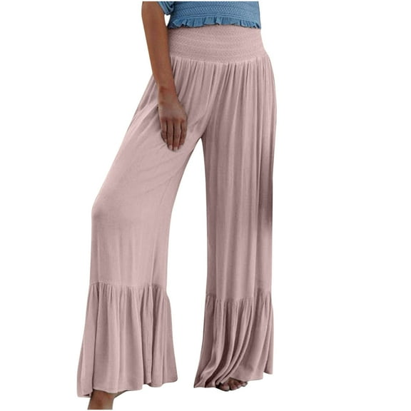KIHOUT Women's Casual Comfort Pants Wide Leg Track Pants Ruched Elastic High Waist Flared Flared Pants