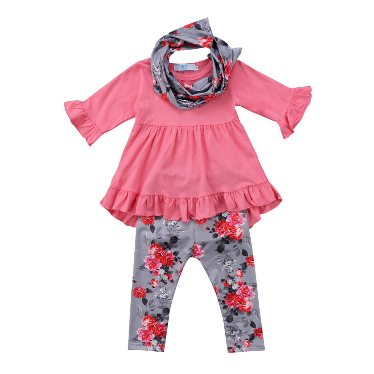4PC Toddler Girl Outfit Leopard Scarf+Vest+Batwing Blouse+Pants Clothes Set 2-6T 