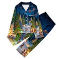 thumbnail image 3 of Pandaie Girls Satin Christmas Pajamas Set Kids Button Down Long Sleeve Silk Sleepwear Toddler Loungewear Tops and Pants Outfits Blue 3-4T, 3 of 4