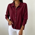 thumbnail image 4 of QIYAGBSA Long Sleeve Shirts for Women Button Down Soft Corduroy Collared Solid Color Casual Fall Winter Layering Tops (Wine, S), 4 of 5