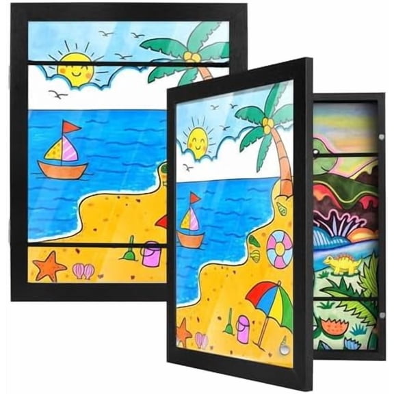 2 Packs Kids Art Frame, 8.5x11 Front Opening Kids Artwork Frames Changeable, Holds 100 Drawings Artwork Frames for Kids Art, 3D Picture, Craft Storage, Hanging Wall Decor(Black)$$