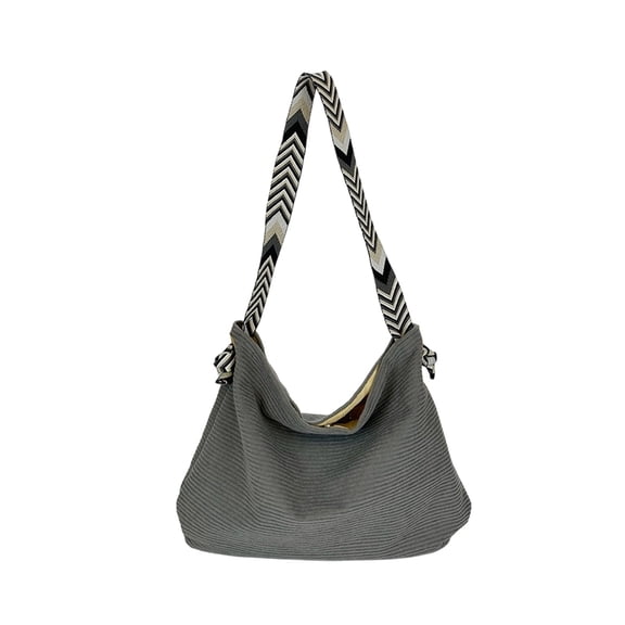 Kugisaki Corduroy Tote Bag for Women Large Capacity Handbag Casual Commuting Shoulder Bag for Travel Work
