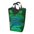 thumbnail image 1 of XMXT Large Collapsible Laundry Hamper, Game Motto Neon Font Two Color Print Green Laundry Basket with Aluminum Handle, 50L, 1 of 7
