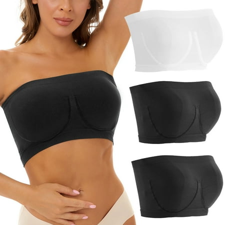 Frostluinai clearance items Plus Size Strapless Bras For Women Stretch Strapless Bra Comfort Wireless Bra Tube Top Bra Bralette Soft Seamless Bandeau Bra Top 3Pack (No Bra Pad)