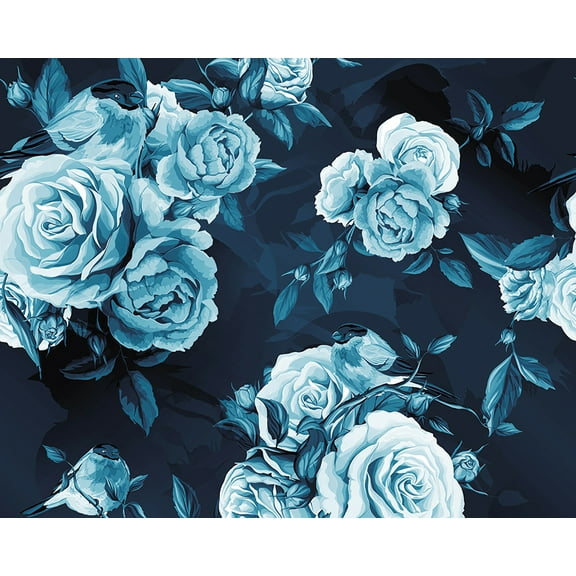 ohpopsi Blue Roses Floral Contemporary Wall Mural