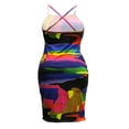 thumbnail image 3 of Women Halter Bodycon Sleeveless Ruched Spaghetti Strap Tie Dye Printing Club Party Mini Dress, 3 of 6