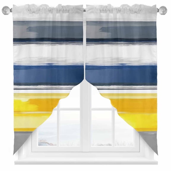 Abstract Stripe Swag Valances for Windows 2 Pack Blue Yellow Grey Gradient Abstract Retro Swag Kitchen Curtains 45 Inches Long Rod Pocket Short Window Treatment for Kitchen Bathroom 36"x45"