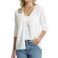 thumbnail image 5 of QUALFORT Women's 100% Cotton Lightweight Button-Front Cardigan Sweater, V-Neck Long Sleeve Knit,Off White S, 5 of 8