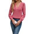 thumbnail image 3 of Blusas de Larga con Cuello en V para Mujer, Elegantes, Informales, de Otoño, con Mangas Abullonadas, Holgadas, Modernas. Rosa XL, 3 of 10