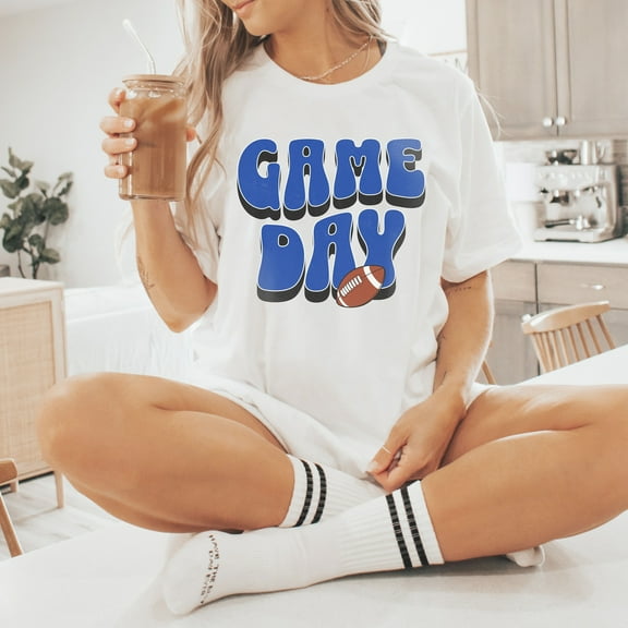 Game Day Football Shirt Blue and Black | Game Day Mom Shirt | Game Day Shirt | Game Day Tee | Women's Football Shirt | Game Day T-Shirt (Colors:White; Sizes:2XL;)