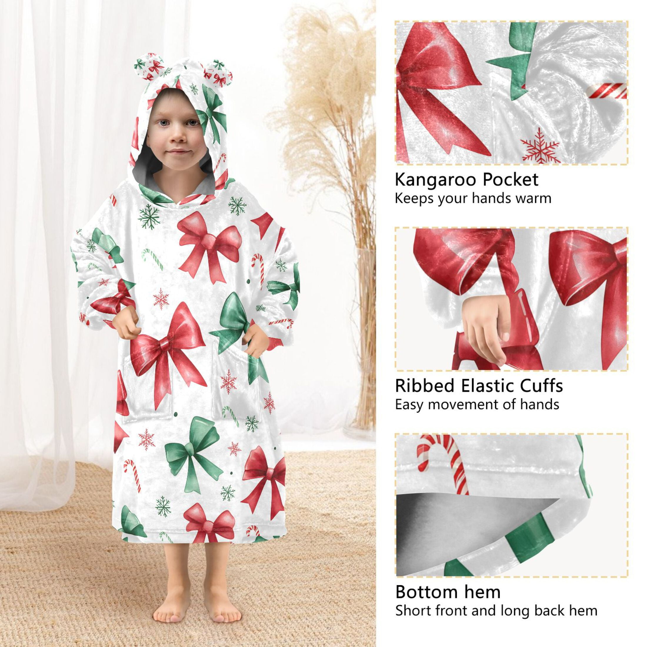 joogoo Wearable Blanket Hoodie for Bows Christmas Oversized Sherpa Hooded 3-14 YR M