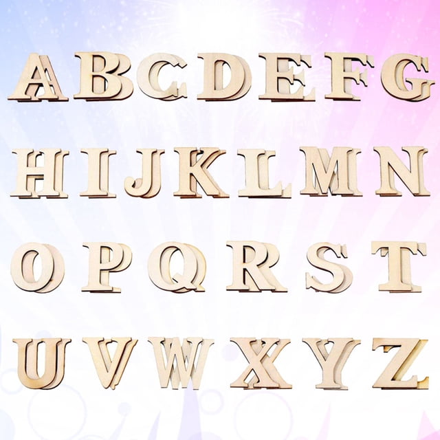 OULII 52pcs Block Letters Unfinished Wood Letters for Creative Festival Sign Making