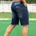 thumbnail image 6 of Xdegoge Ripped Denim Shorts for Men Slim Fit Distressed Jean Shorts with Hem Fashion Stretchy Summer Shorts Frayed Casual Denim Shorts for Streetwear, 6 of 6