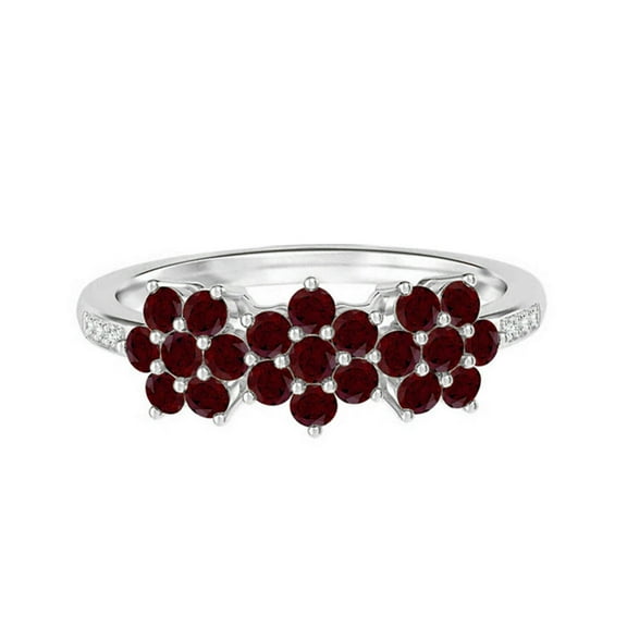 Cluster Ring!! 925 Sterling Silver Round Garnet 2.10 Ctw Floral Style Women Love Engagement Rings GIFT FOR HER