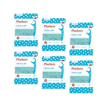 PLACKERS Twin-Line Dental Flossers, Cool Mint 75 each (Pack of 6)