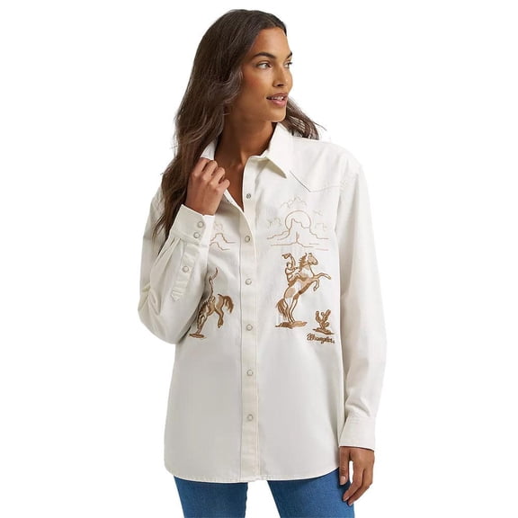 Wrangler Womens Embroidered Snap Shirt M Denim