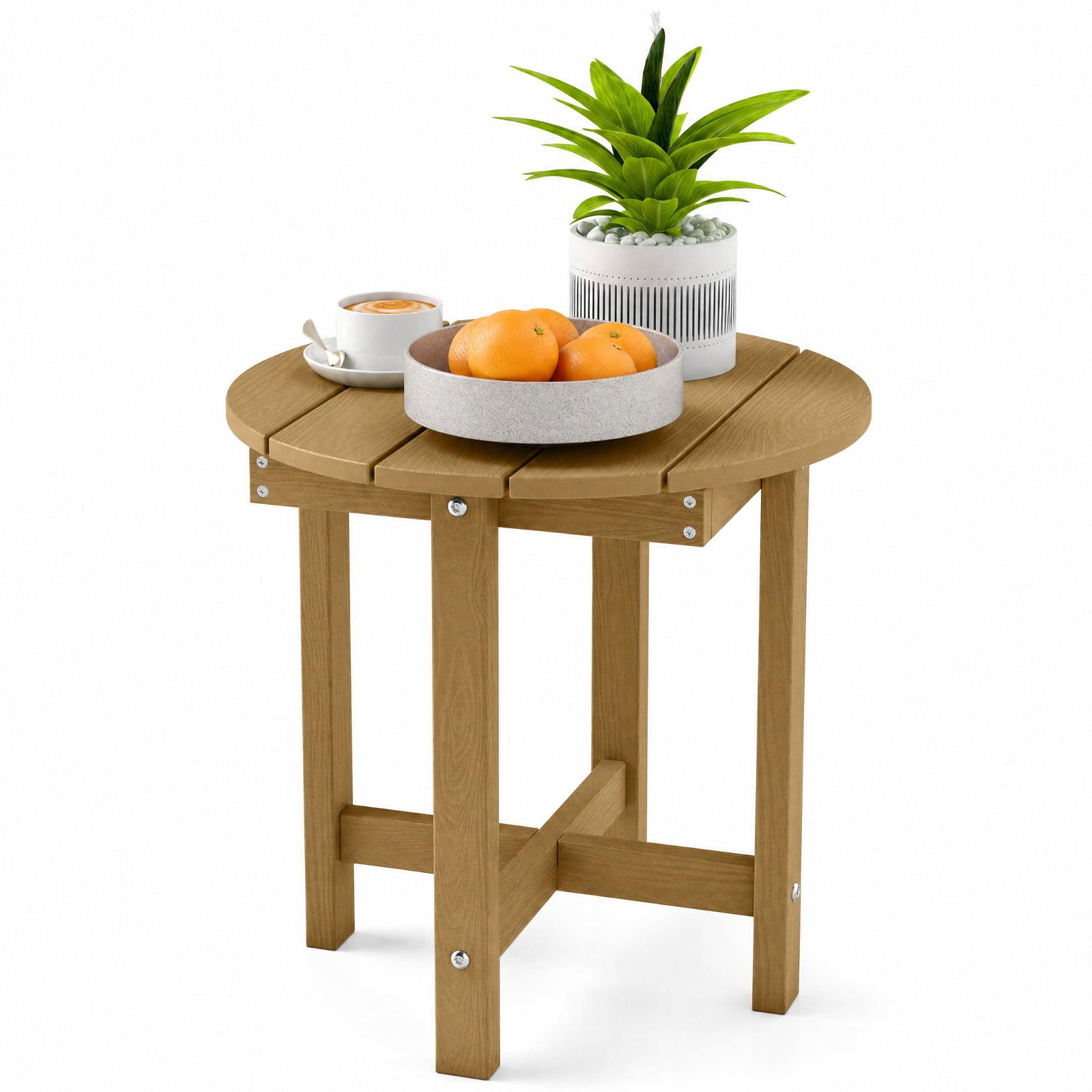 Biotree 18 Inch Adirondack Side Table, All-Weather HIPS Outdoor End Table with Slatted Wood-Grain Top and Stable Base for Garden Porch Deck, Coffee