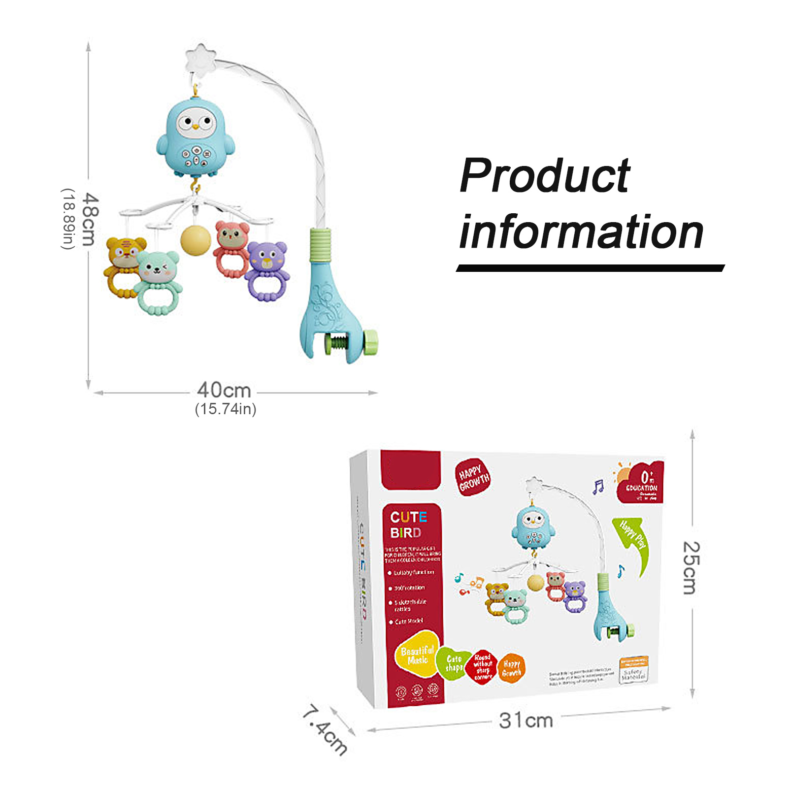 Musical Box Rotating Baby Bed Mobile Visual and Auditory Stimulation Rattle Toy for Newborns Nursery Room Decoration