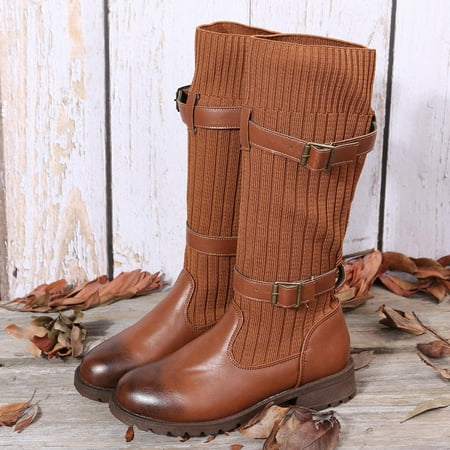 

Shoes Round Warm Middle Booties Knitting Keep Retro Warm Buckle Keep Toe Strap Women Women s Boots